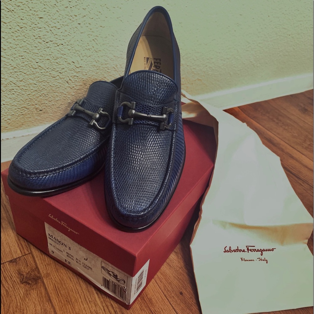 Ferragamo Royal Blue Lizard Loafer - ‘Mason 3’